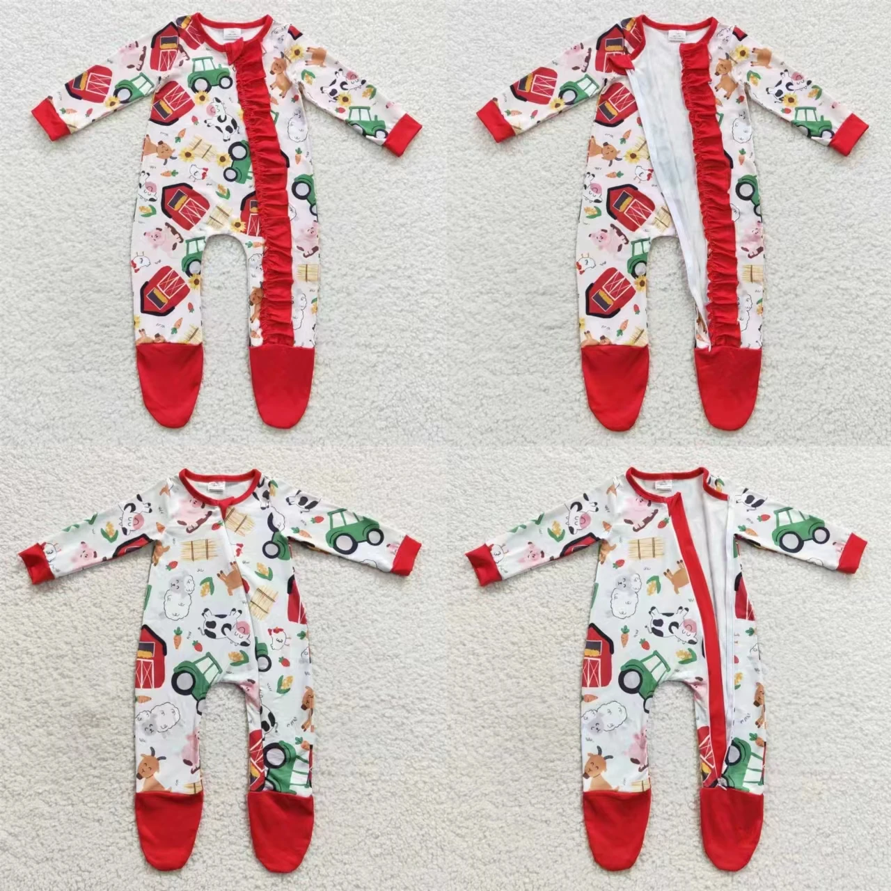 

Kids Toddler Zipper Long Sleeves Farm Cow Romper One-piece Newborn Coverall Bodysuit Snap Botton Baby Boy Girl Footie Jumpsuit