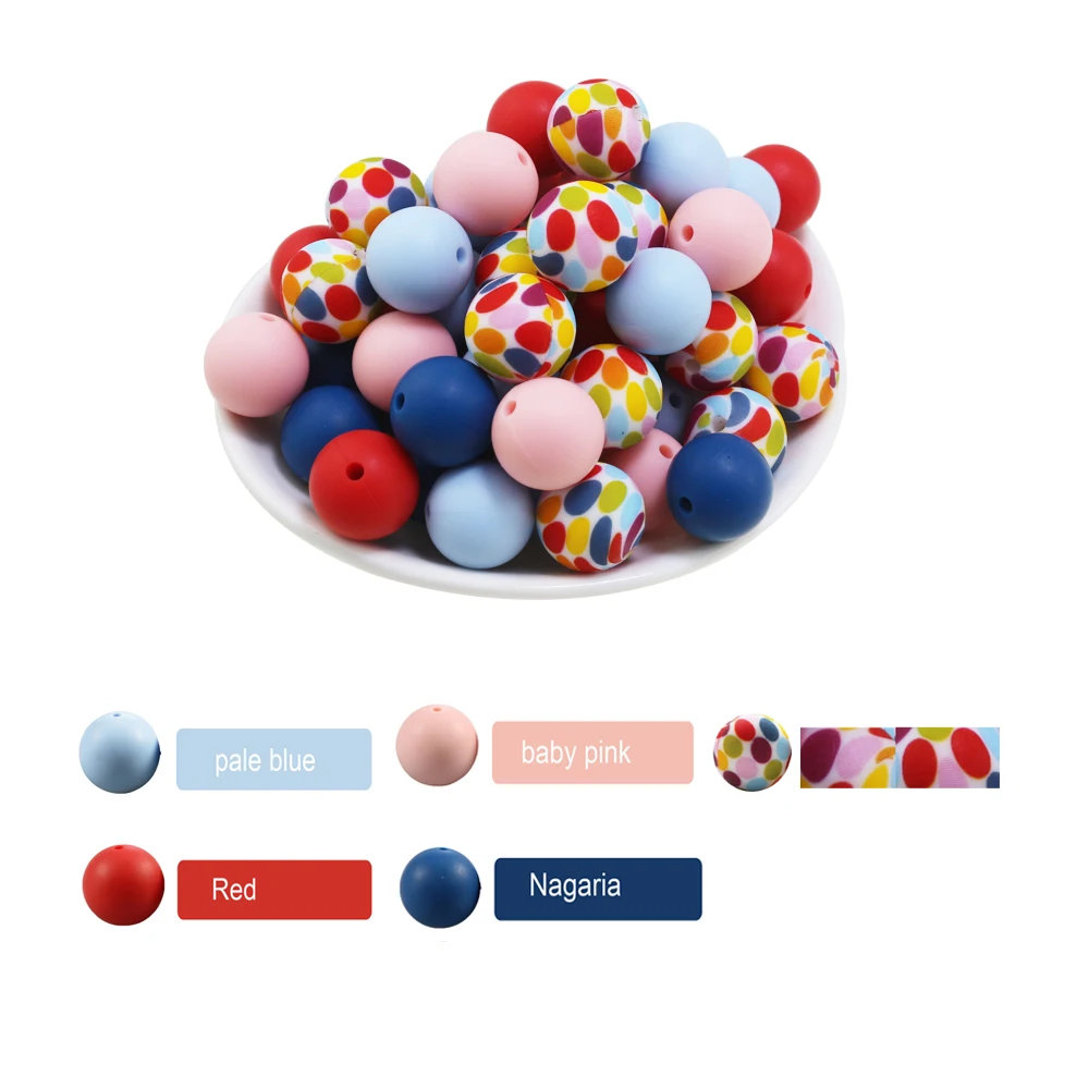 10Pc Mixed Lot Starry Sky Star Print Silicone Beads 15mm Sunflower Daisy Teething Pearls Leopard Ball Jewelry Necklaces Making