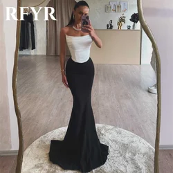 RFYR Simple Black Prom Dresses O-Neck Trumpet Evening Dress Sleeveless Party Dress with Pleats Satin Robe De Soirée Customized