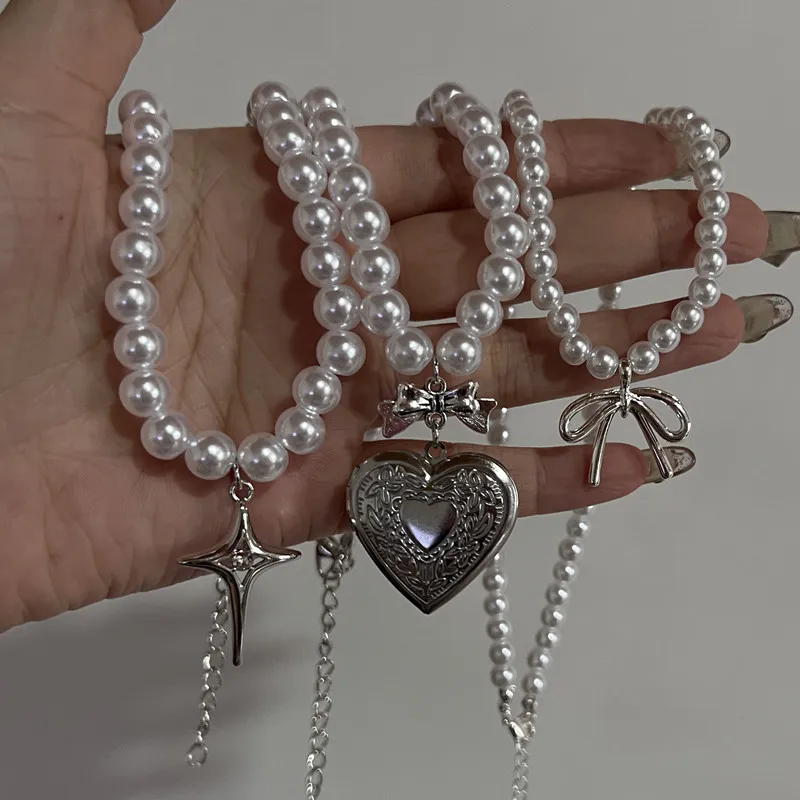 Perle Liebe Herz Medaillon Anhänger Halsketten Für Frauen Silber Farbe Edelstahl Foto Rahmen Versprechen Schmuck Colliers Geschenk