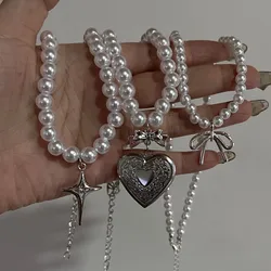 Pearl Love Heart Locket Pendant Necklaces For Women Silver Color Stainless Steel Photo Frame Promise Jewelry Chokers Gift