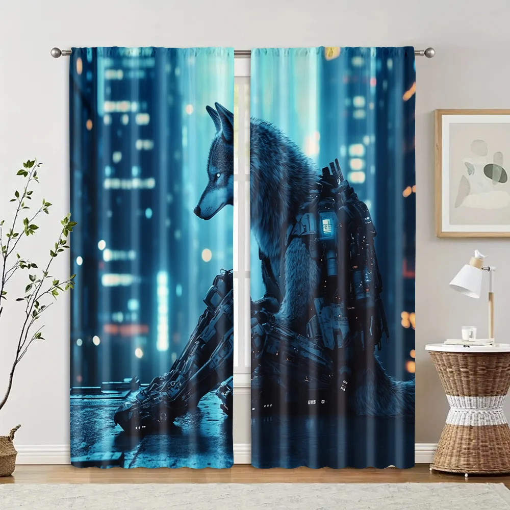 2 pcs, filtering curtains (excluding rods, non-movable, without batteries) A mechanical wolf. for use in bedrooms and living