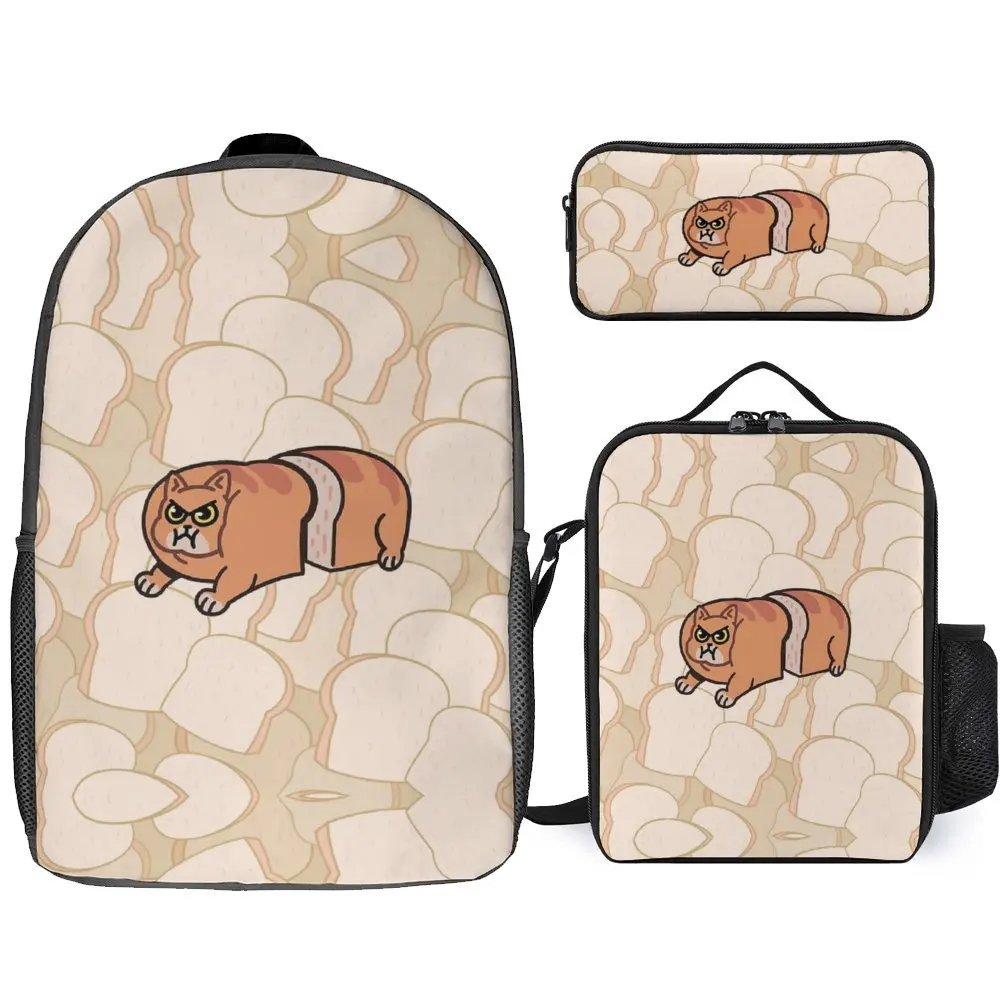 

3 in 1 Set 17 Inch Backpack Lunch Bag Pen Bag Heavy Mental Music Cats Meme Cute Cat Loaf 9 Firm Toothpaste Cozy Schools Unique