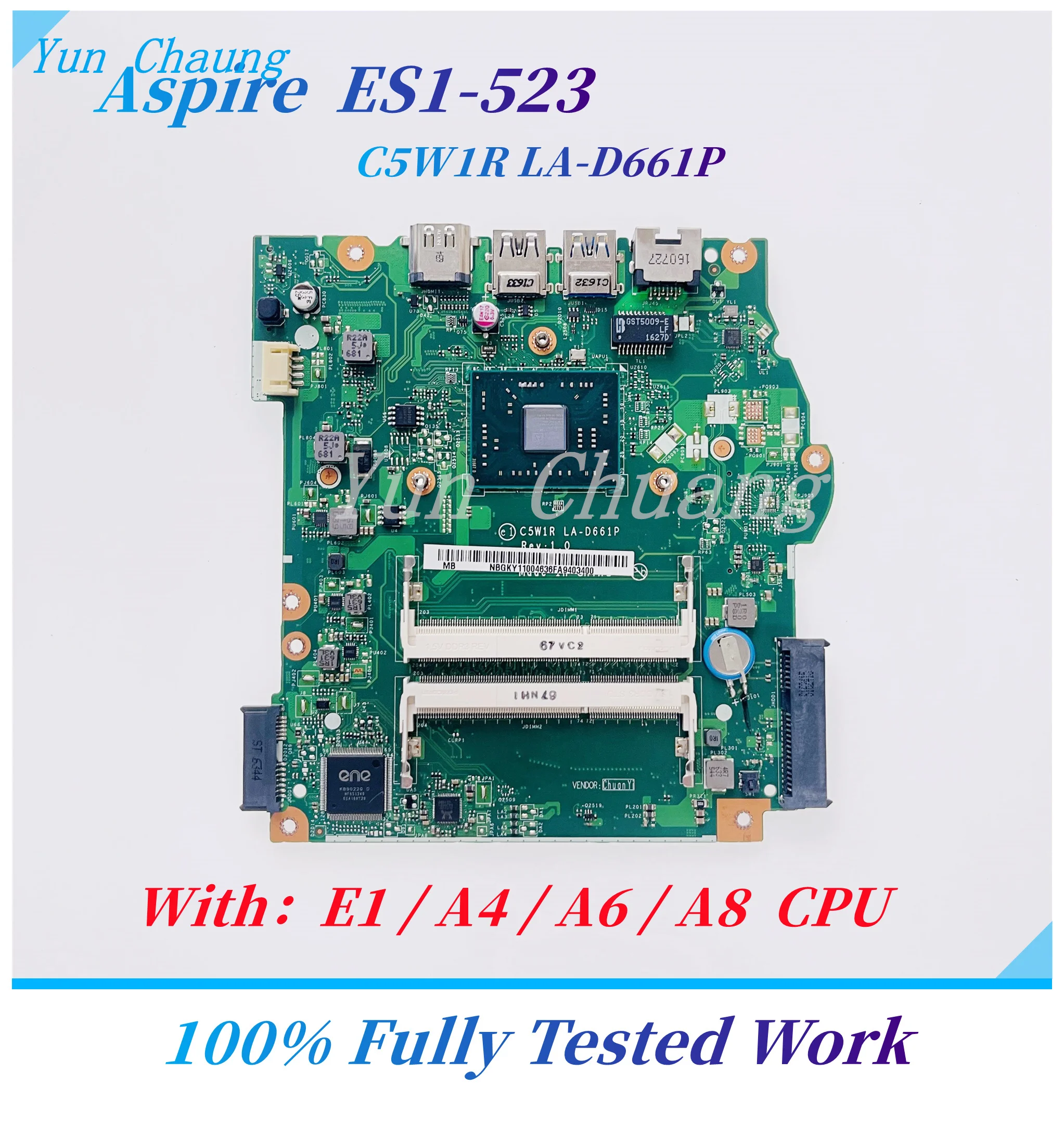 

C5W1R LA-D661P NBGKY11002 NB.GKY11.004 For ACER Aspire ES1-523 Laptop Motherboard With E1/A4/A6/A8 AMD CPU full test Mainboard