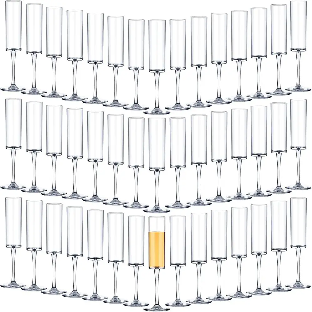 Copas de champán de acrílico de 6 oz con tallo, irrompibles, de plástico, reutilizables, para brindar, copas de cristal desechables