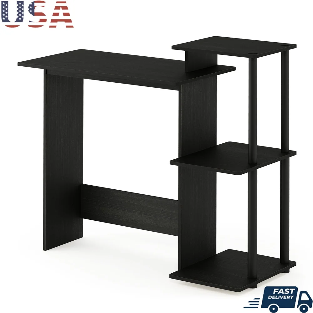 

Compact Computer Desk with Open Shelves Engineered Wood Stylish Design Rounded Corners Small Rooms Efficient Storage Solution