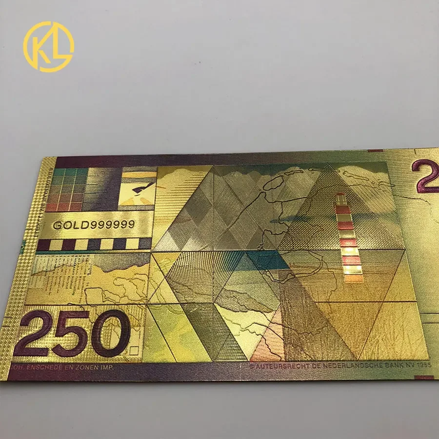 10pcs Colored Gold Banknote Netherlands 250 Banknote Fake Money For Collection free shipping