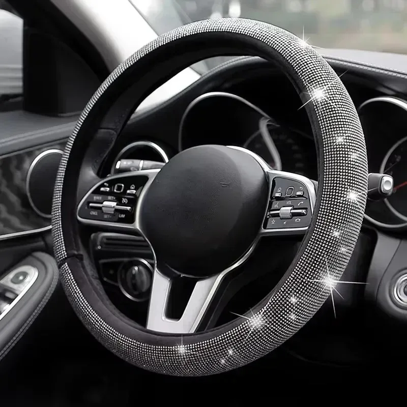 

Flash Full Diamond Steering Wheel Cover & Diamond-encrusted Car Handle Cover - Fashion Women's Style, Universal Fit