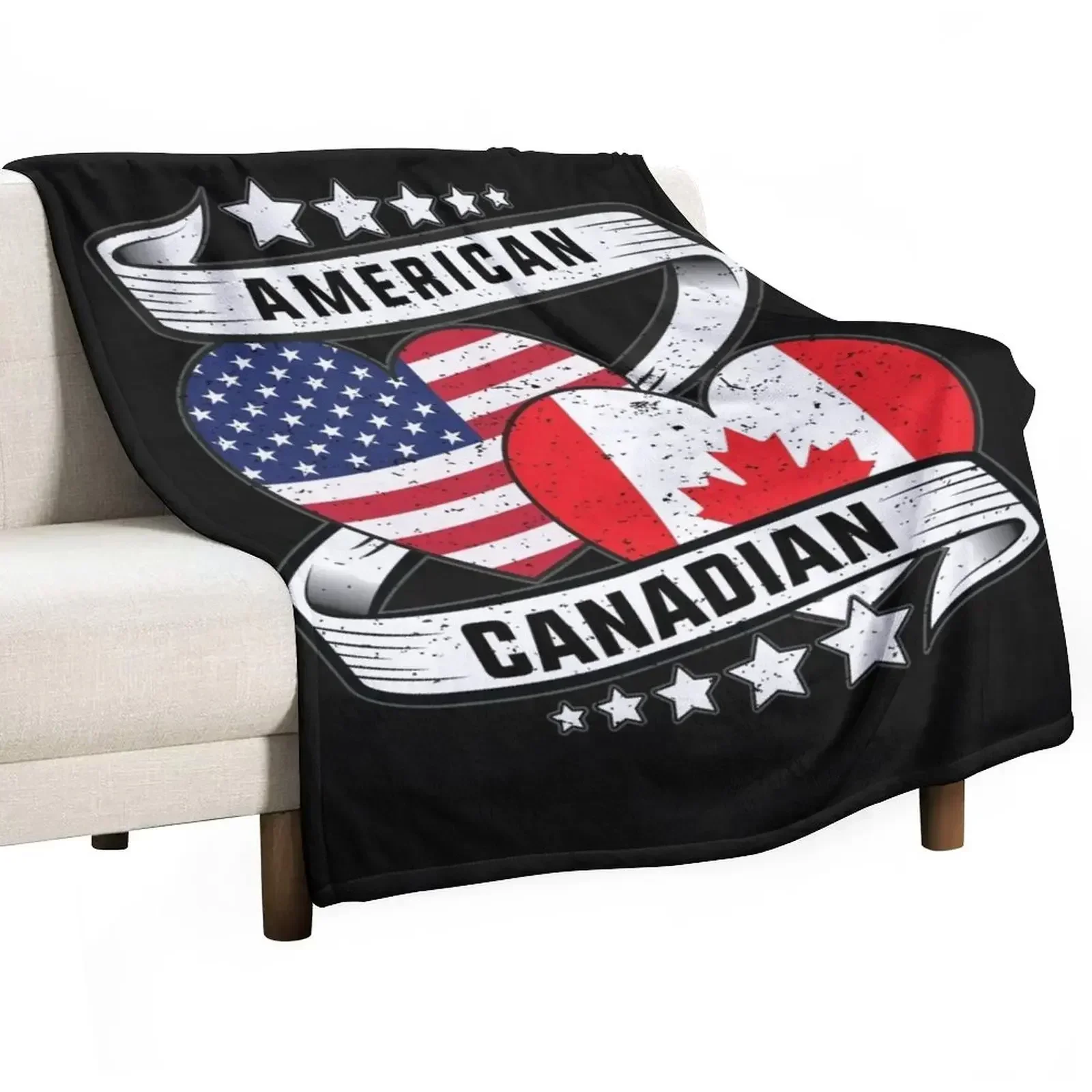 

Half American half Canadian flag, Canadian American Throw Blanket Easy Care Comfortable Blanket for Couch