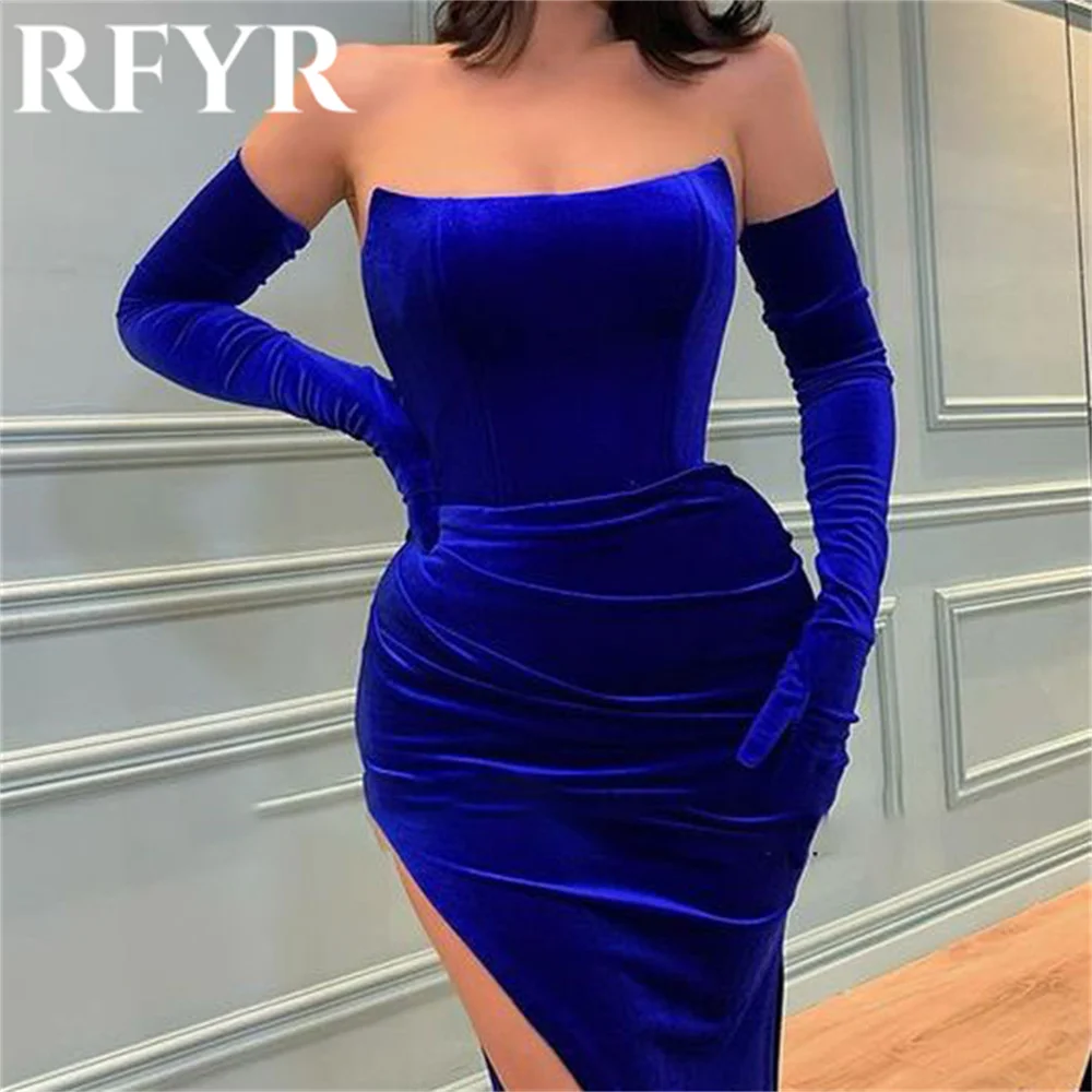 RFYR Dubai Blue Elegant Evening Dress with Pleats Trumpet Arabic Israel Prom Dress Off the Shoulder Formal Party Gown Customized