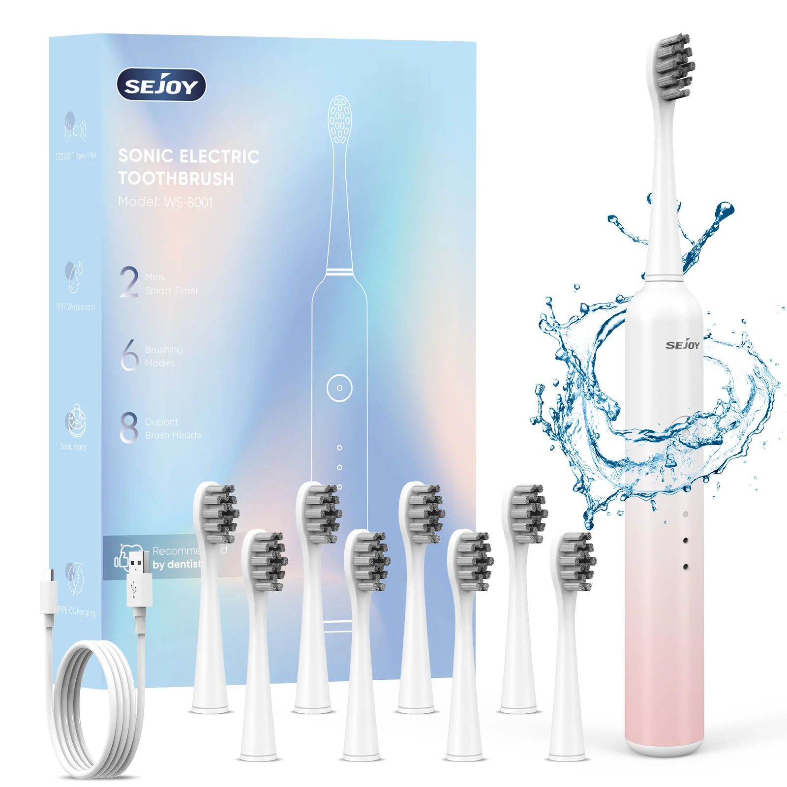 

Электрическая зубная щетка Sejoy, 3 режима чистки для ухода за зубами, умный таймер, перезаряжаемая звуковая зубная щетка, подарок для мужчин/женщин
