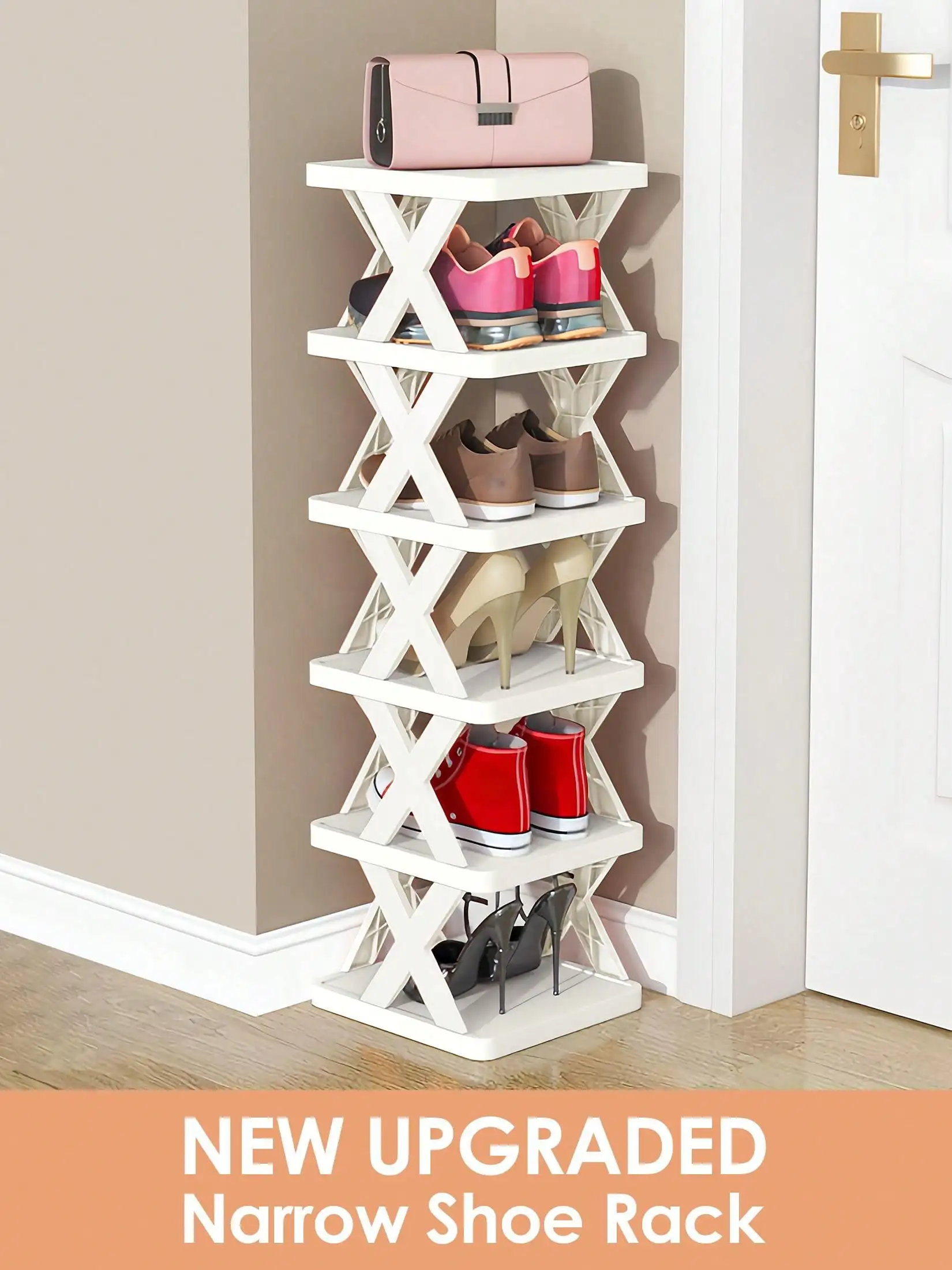 9/6‑Tier Vertical Narrow Shoe Rack, Space‑Saving Freestanding DIY Shoe Storage Organizer, Small Plastic Shoe Shelf for Entryway, Closet & Hallway, Easy‑to‑Assemble Stable Structure, White