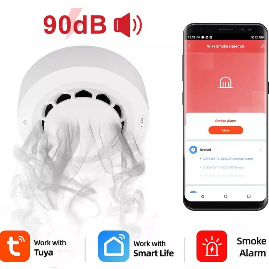 Detector De Humo Inteligente Con Wifi, Sistema De Seguridad Para El Hogar, Protección Contra Incendios, 90dB, funciona Con La Ap