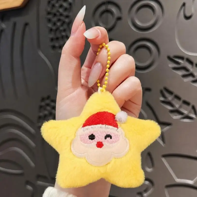 Cute Stars Fluffy Plush Keychain Christmas Bag Pendant Charm Perfect Small Gift for Girls New Year