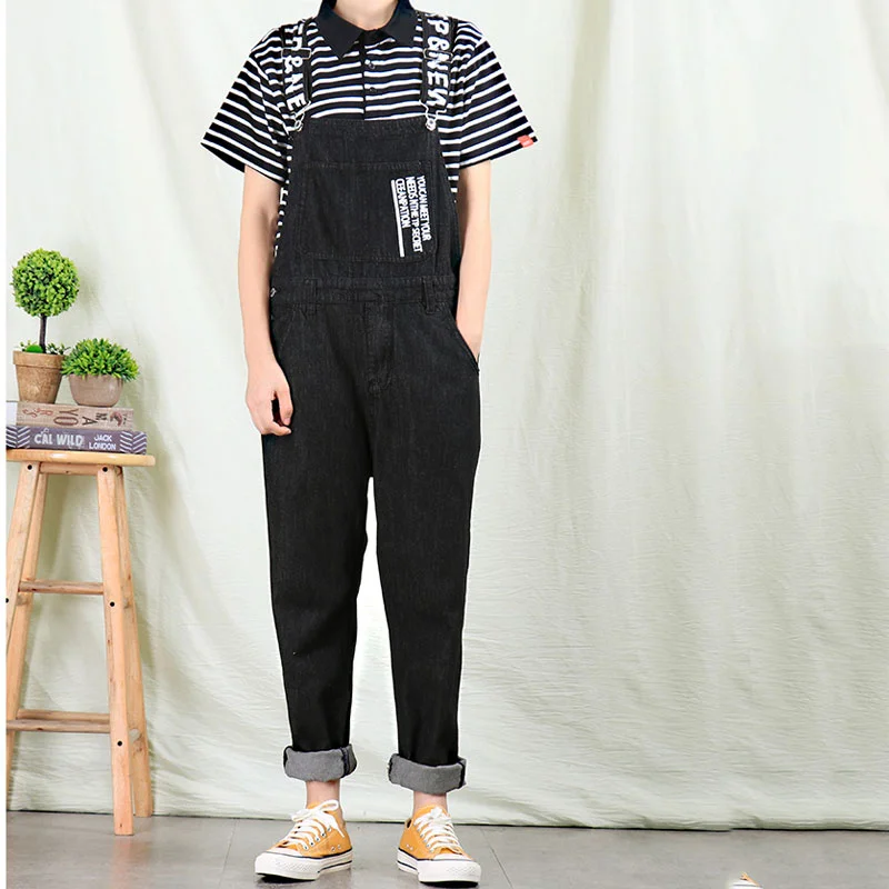 Men's  Oversized Denim Workwear Men's Denim Bib Pants Men's Slim Suspenders Black Jeans