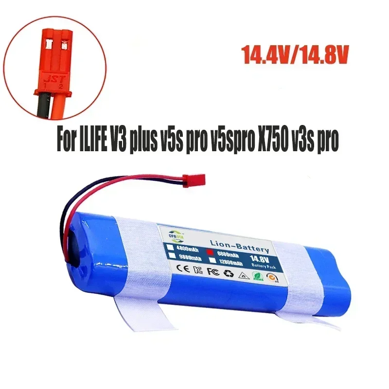 Bateria Recarregável para ILIFE, Peças de Acessórios de Limpeza Robótica, 100% Original, V3 Plus, V5s Pro, V5Pro, X750, V3s Pro, 14.8V, 12800mAh