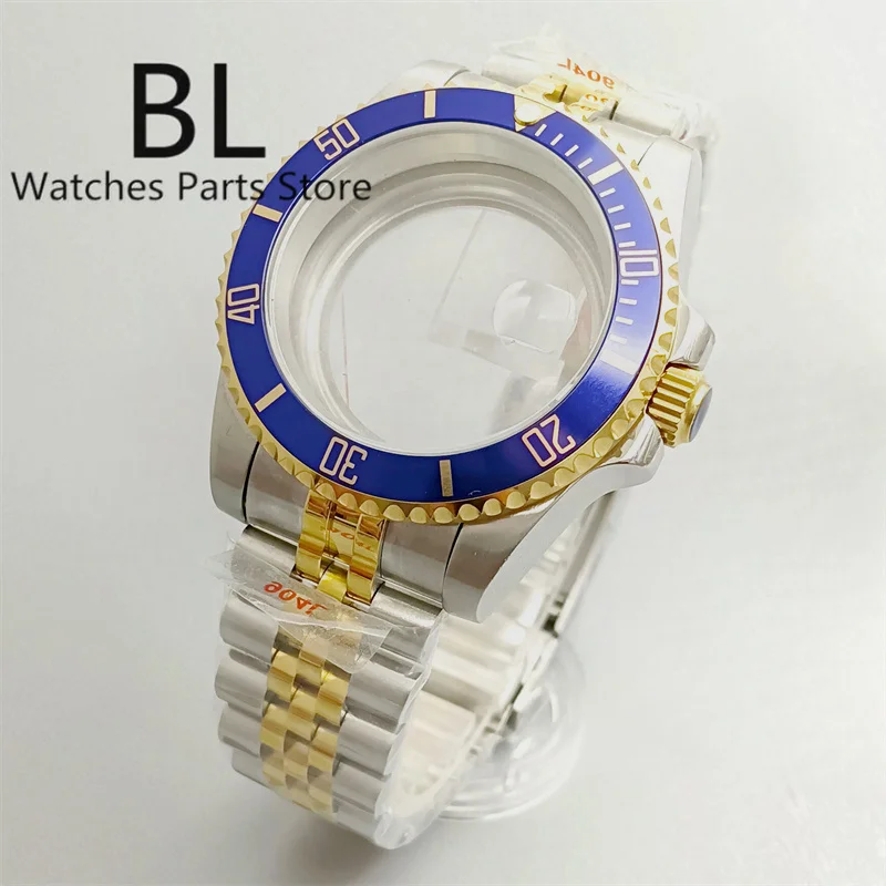 BLIGER 40mm Silver Yellow Gold Watch Case Stainless Steel Strap Slide Lock Sapphire Retro Bezel Fit NH34 NH35 ETA Miyota Movemen