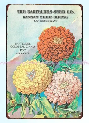 home art 1890s Barteldes Seed Co Kansas seed house zinnia flower metal tin sign