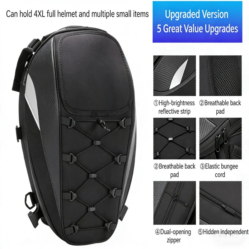 

Motorcycle Rear Tail Bag Rider Backpack Helmet Bag Waterproof Riding Backpack for Men Outdoor Gear Can Hold a Full Helmet