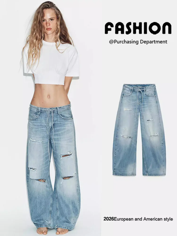 

Новые летние свободные женские джинсы с декоративными прорезями, широкие брюки со средней талией, универсальный стиль, удобная посадка, джинсы из денима