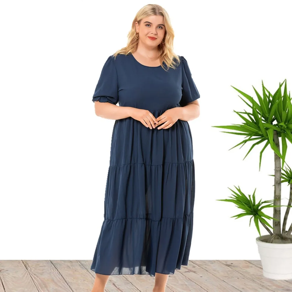 2022 Summer New Hot Sale Plus Size Round Neck Short Sleeve Bohemian Dress For Large Women