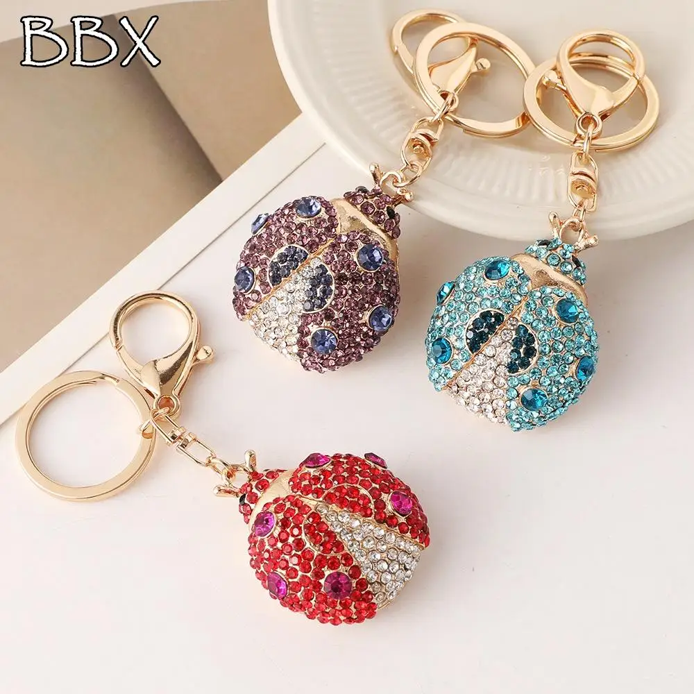 

Lovely Ladybird Insect Keyring Bag Charm Animal Beetle Crystal Keychain llaveros Jewelry Rhinestone Hanging Pendant Gift