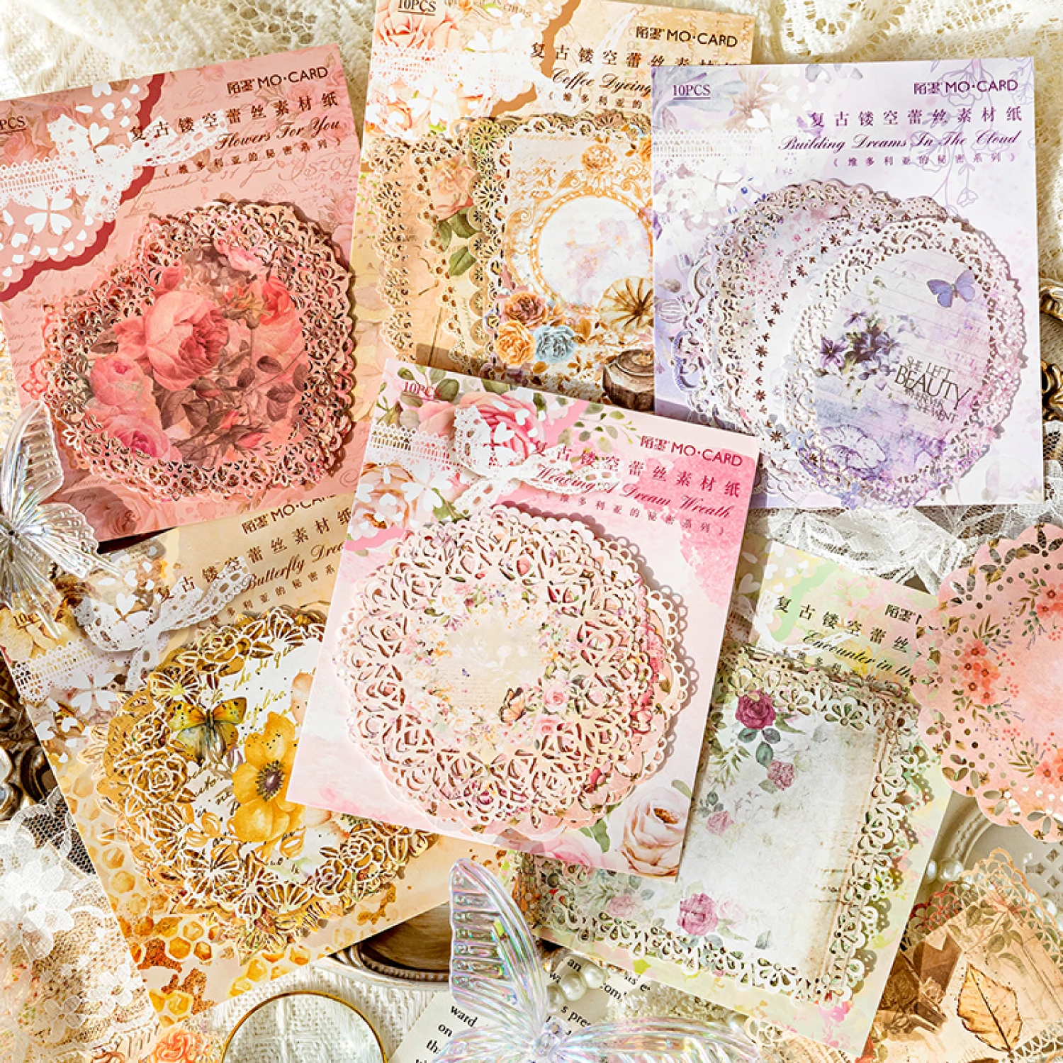 10 pcs INS Scrapbooking paper Wreath Lace Decoration paper Hollow Card Collage Material junk journal DIY hand made Craft paper