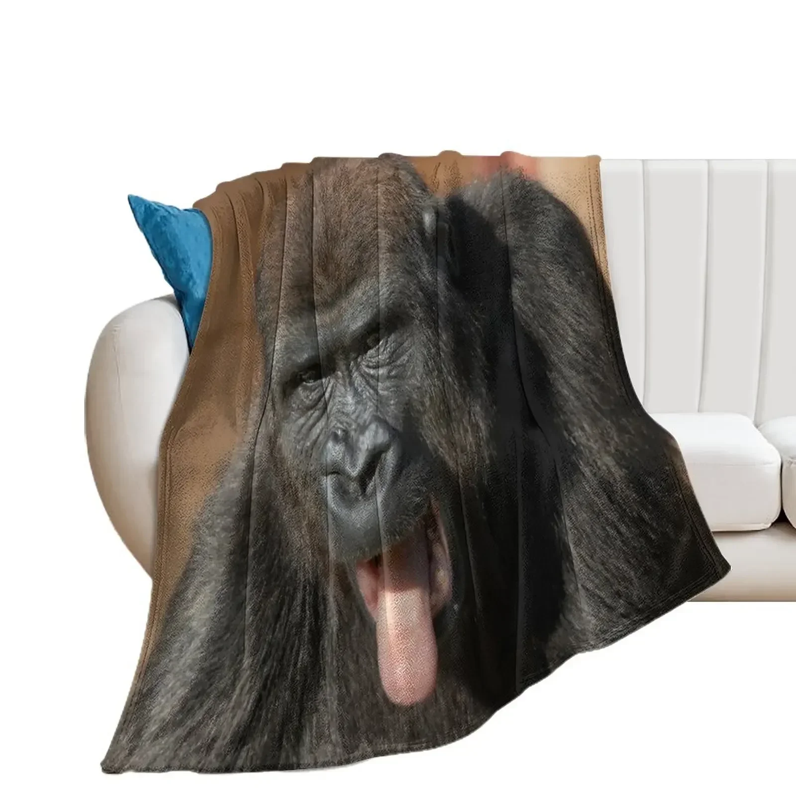 Gorilla Lope Showing His Tongue Throw Blanket Bed covers Picnic Blankets