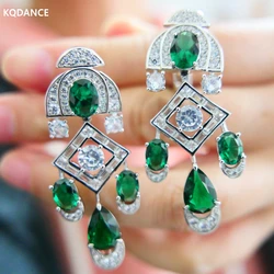 KQDANCE Large Emerald Green Crystal Zircon Diamond Tassel Tear Drop Earrings With Real Silver Gold Plated Jewelry Women 2022 New