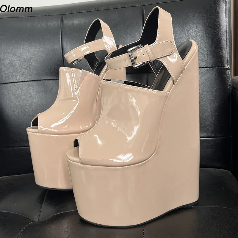 

Olomm Women Summer Platform Sandals Ultra High Wedges Heels Peep Toe Pretty Nude Dress Shoes Ladies US Plus Size 5-15