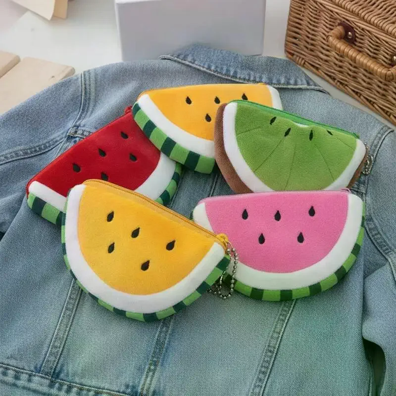 Funny Soft Watermelon Coin Purse Cute Zipper Fruit Wallet Earphone Storage Keychain Charm Cartoon Mini Card Bag Children