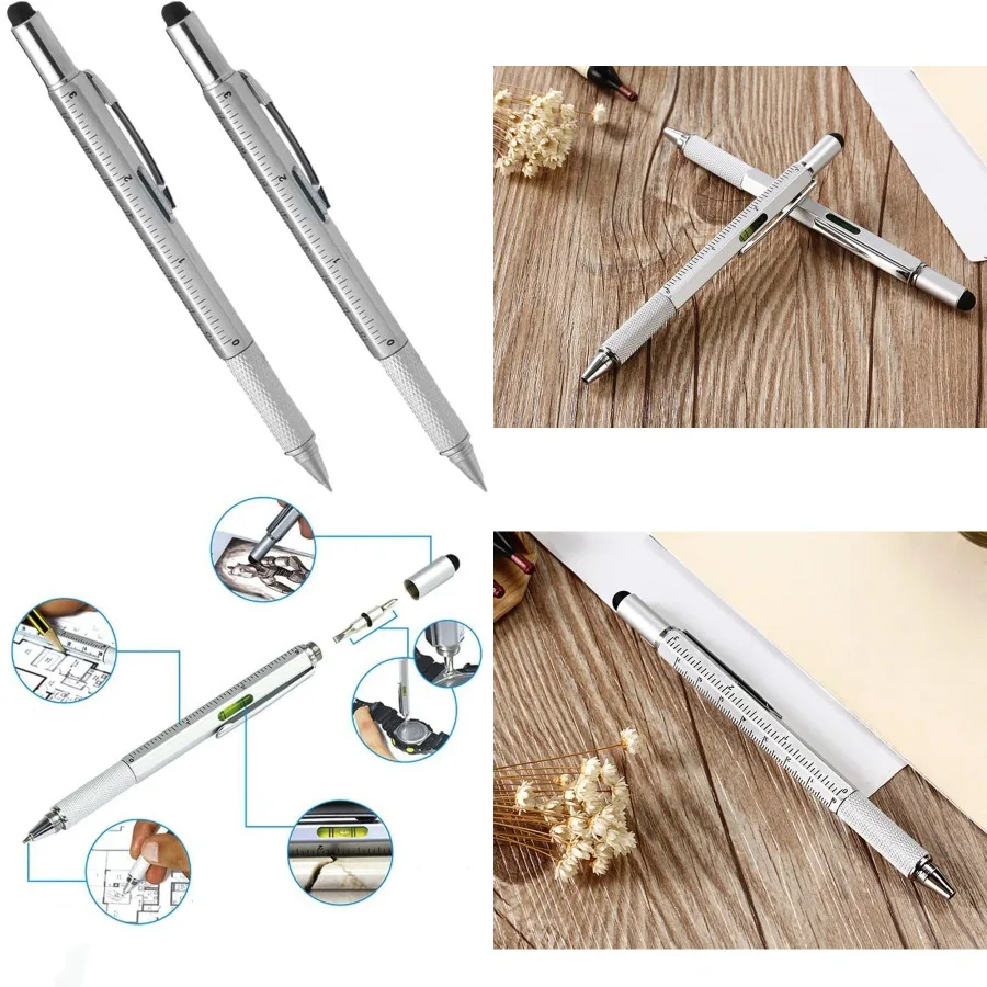 

Multi-word 6 in 1 Multi Function Tool Ballpoint Pen with Ballpoint Ruler Screwdriver Flat Head Touch-Screen Pen Level Gauge for