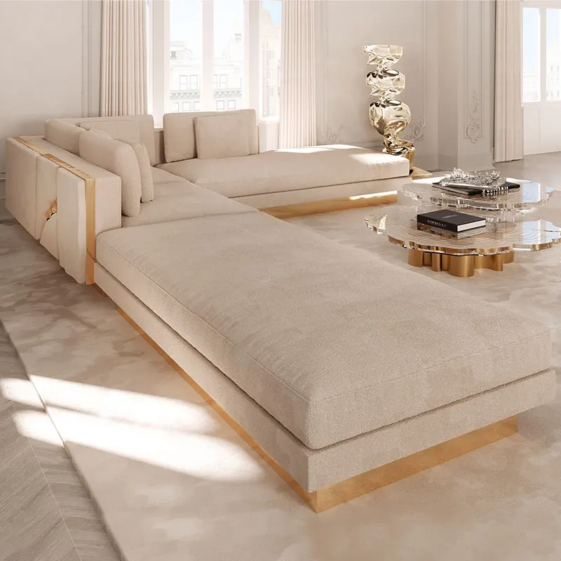 Italian Luxury Sectional Sofa Set Modern Metal High-End Fabric for Living Room for High-End Villas