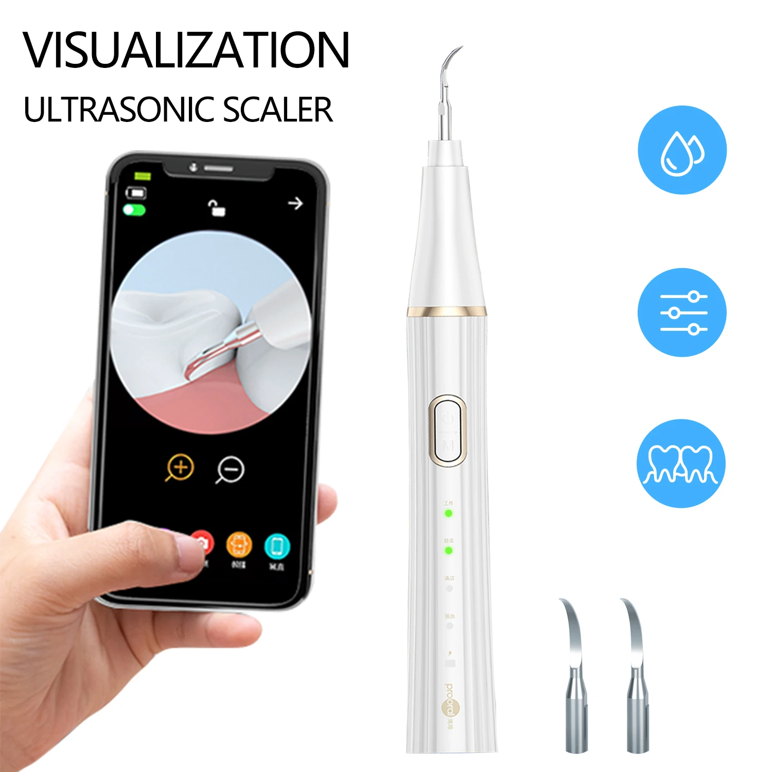 Raspador Dental ultrasónico, removedor de placa/sarro para dientes, removedor de cálculo Dental, Kit de limpieza de dientes con luz LED y 3 modos