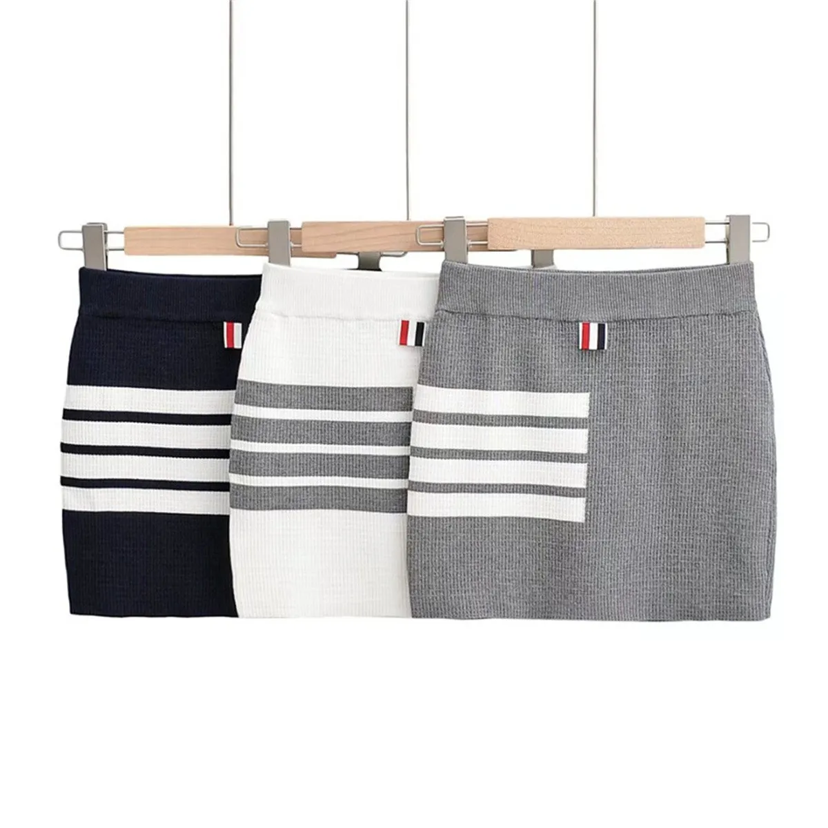 Frühling Sommer Abnehmen Hohe Taille Gestrickte Rock Gestreiften Akademischen Sle Bein Verlängerung ort Rock für Junge Frauen