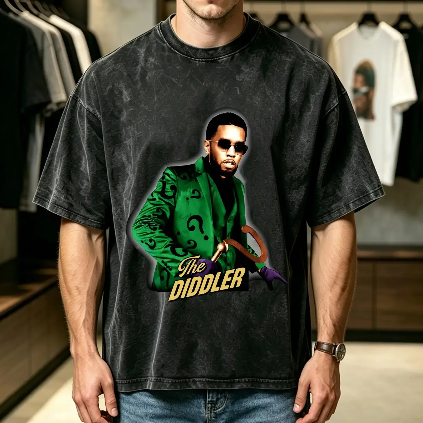 washed T Shirt Funny P Diddy The Diddler vintage Washed Stylish fashion Top For Everyday Wear Slightly designer clothes Unisex
