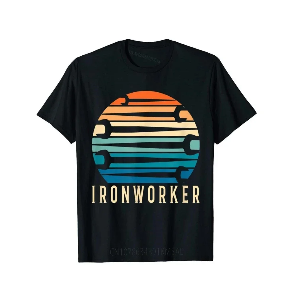 Mens Retro Vintage Ironworker T-Shirt Printed On Preppy Style Tops Shirt On Sale Cotton Men's T Shirts