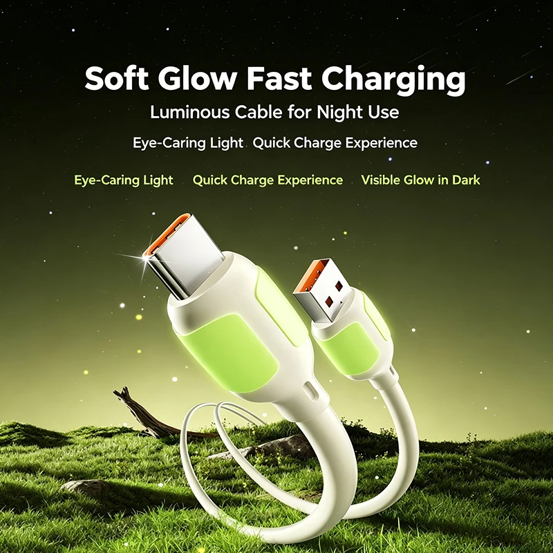 Fast Charging Data Cord Flow Luminous USB Type C Cable 6A Fast Charging Cable Glowing Silicone Cable for Samsung Xiaomi IPhone