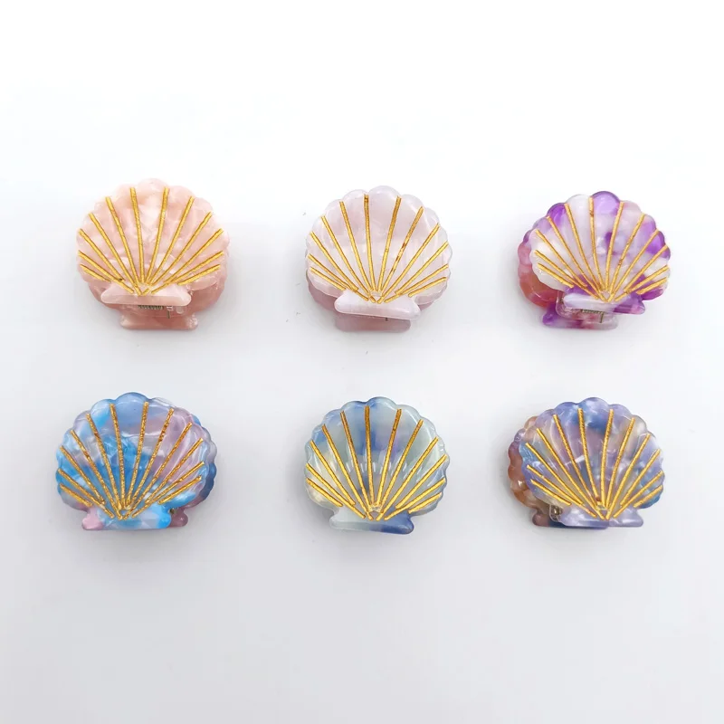1 Pc Vintage Style Women Plate Hair Clips Shell Shape Simple Multi-color Acetate Grab Clips