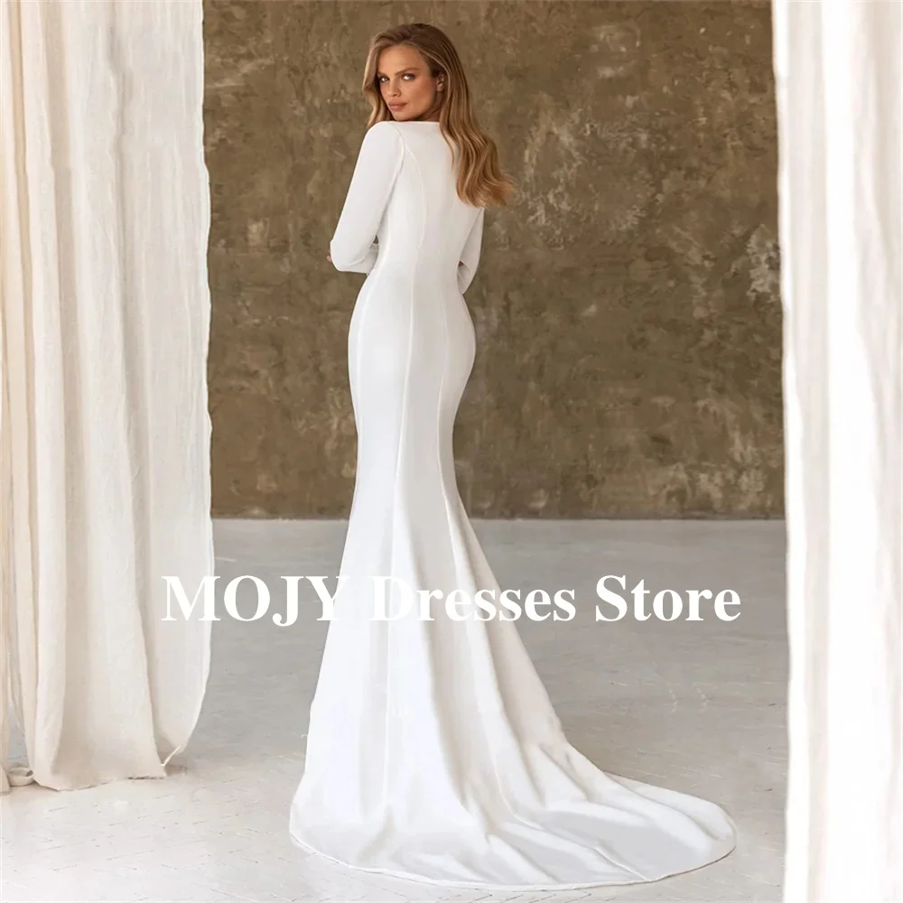 Mojy индивидуальное свадебное платье русалки с квадратным вырезом и длинными рукавами, с закрытой спиной, белые элегантные свадебные платья