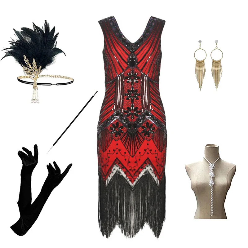 ชุดราตรีสไตล์เรโทรประดับลูกปัดและเลื่อมวิบวับ พร้อมกระโปรงยาวสำหรับงานเลี้ยงและงานเฉลิมฉลอง