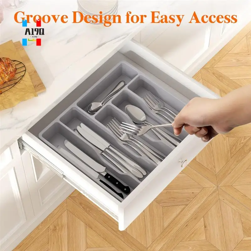 

A19Q-Silverware Organizer With Lid,Covered Utensil Tray For Kitchen Drawer And Countertop, Plastic Cutlery And Flatware