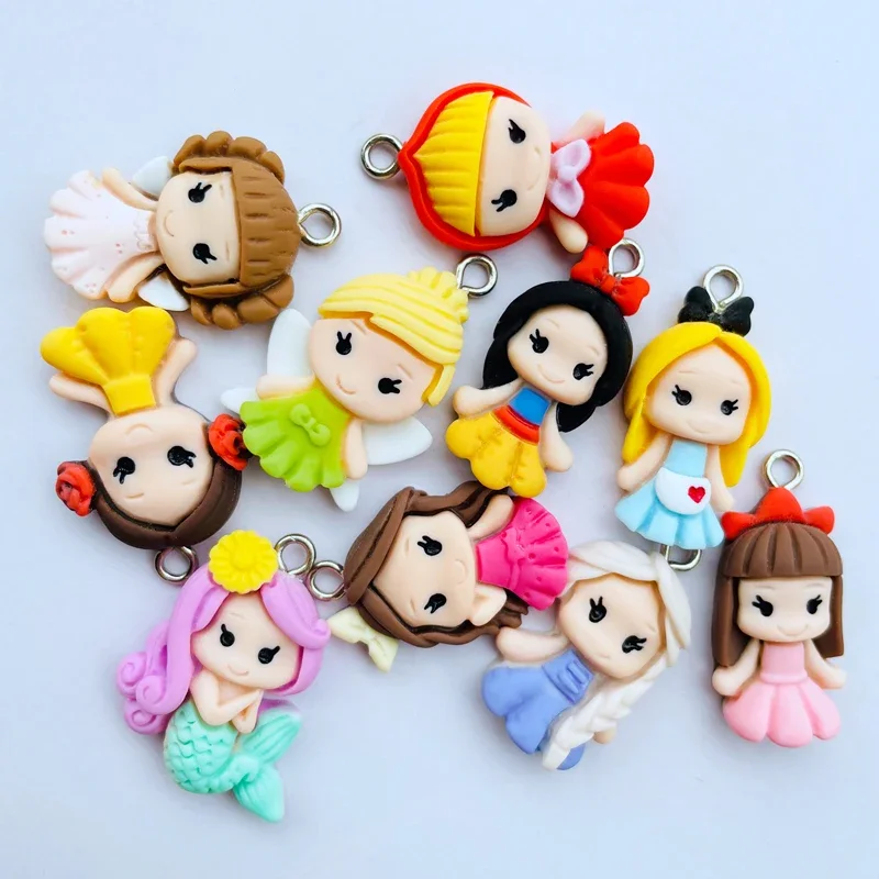 New 10 Cute Cartoon Princess Series Resin Kawaii Pendant Key Chain Necklace Pendant DIY Party Wedding Decoration Charm Accessori