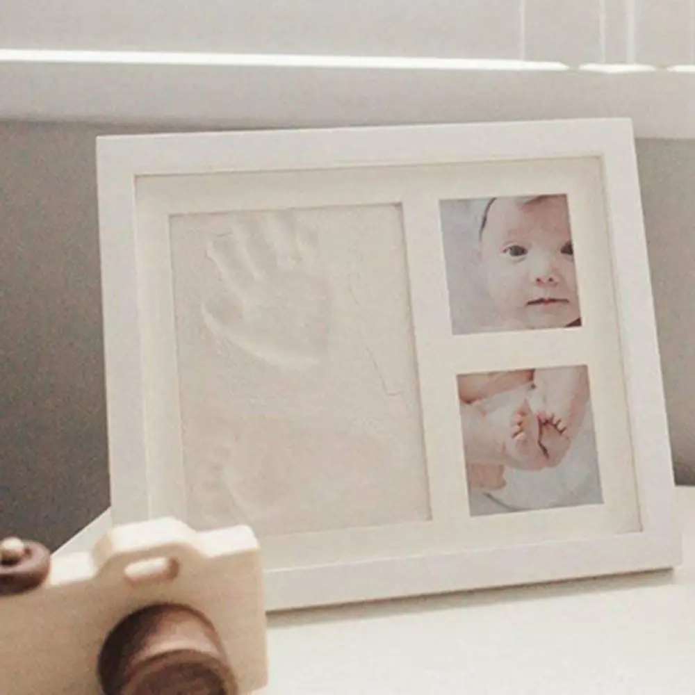 Imprint Clay Baby Hand and Footprints Kit DIY Keepsake Wooden Frame Photo Frame Non-Toxic Paint Horizontal Frame Handprint Kit