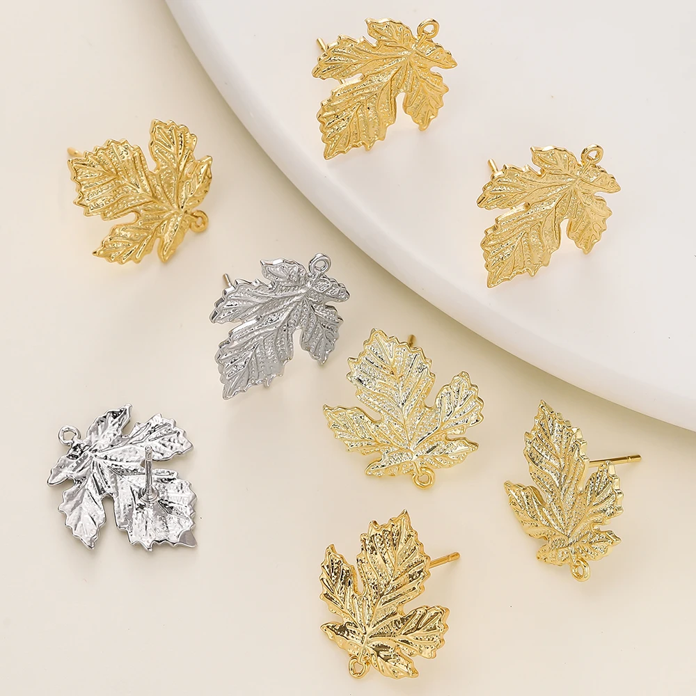 

2/4pcs/lot 14/18K Gold Color Plated Brass Leaf Leaves Stud Earrings for DIY Earring Jewelry Making Finding Accessories