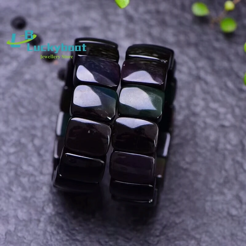 Natural Obsidian Hand Brand Men's Bracelet Thickened Hand Row Domineering Bracelet Send Birthday Gift  Jewelry