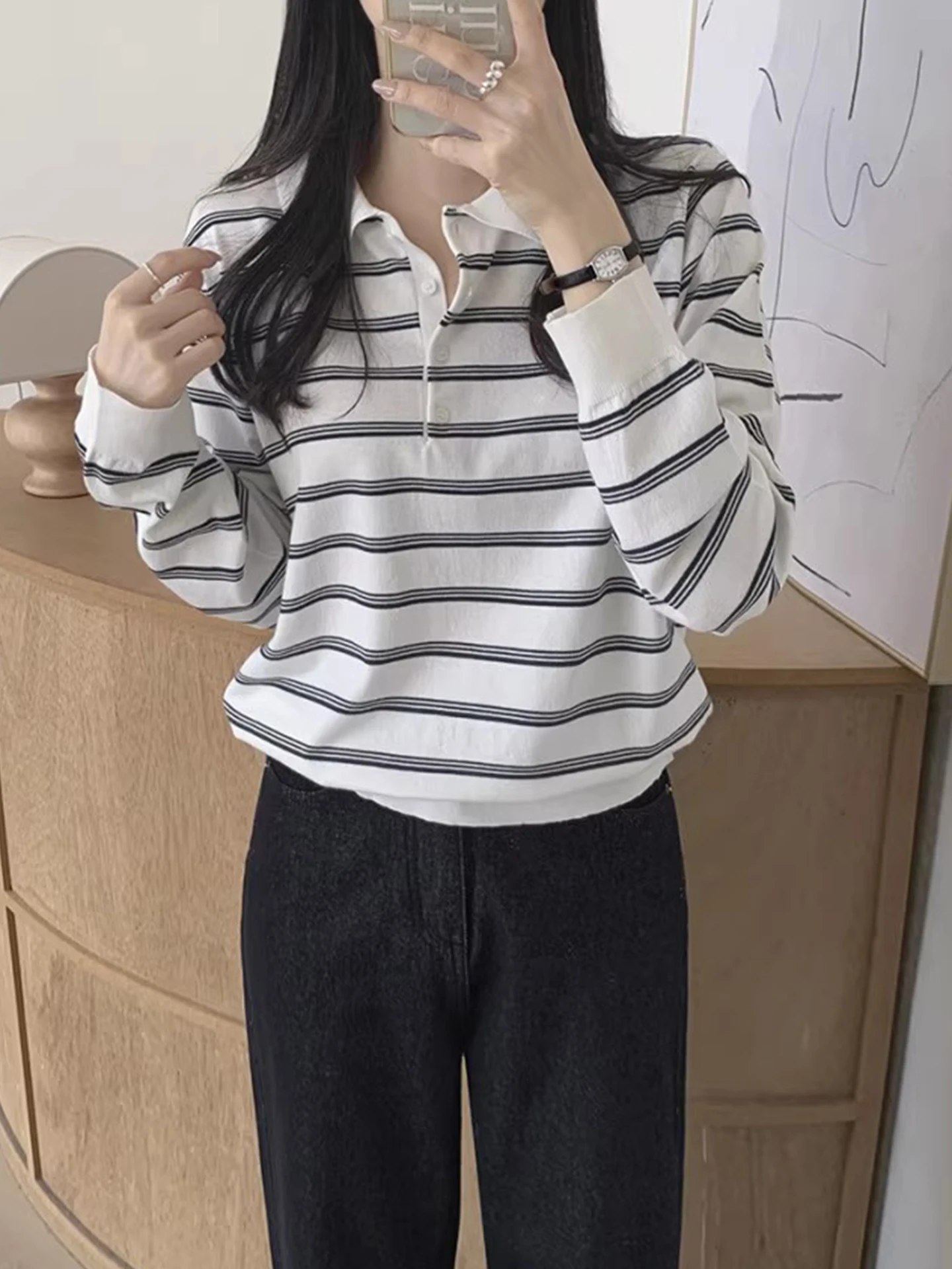 Chic Anti-Aging Herbst Ne Long Sve Gestreifte Strickwaren Casual Basic Sle für Frauen Trendy Pendeln Loose Fit Regular L...