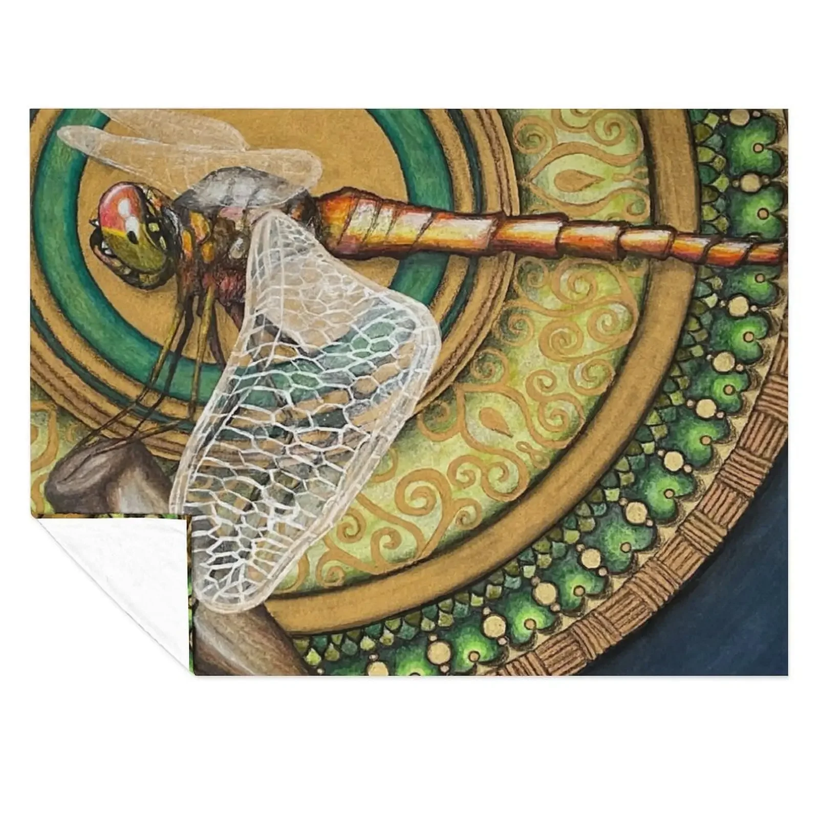 

Dragonfly in front of mandala Throw Blanket Flannel Fabric Blankets For Bed Softest Bed Blankets