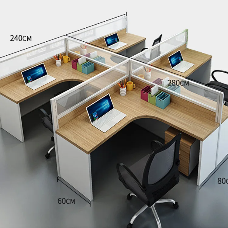 4 Way Cubicle Staff Modular Office Workstations Workstation Desk Furniture  for 4 People 6 8 Person Metal Legs Table 2 Seater