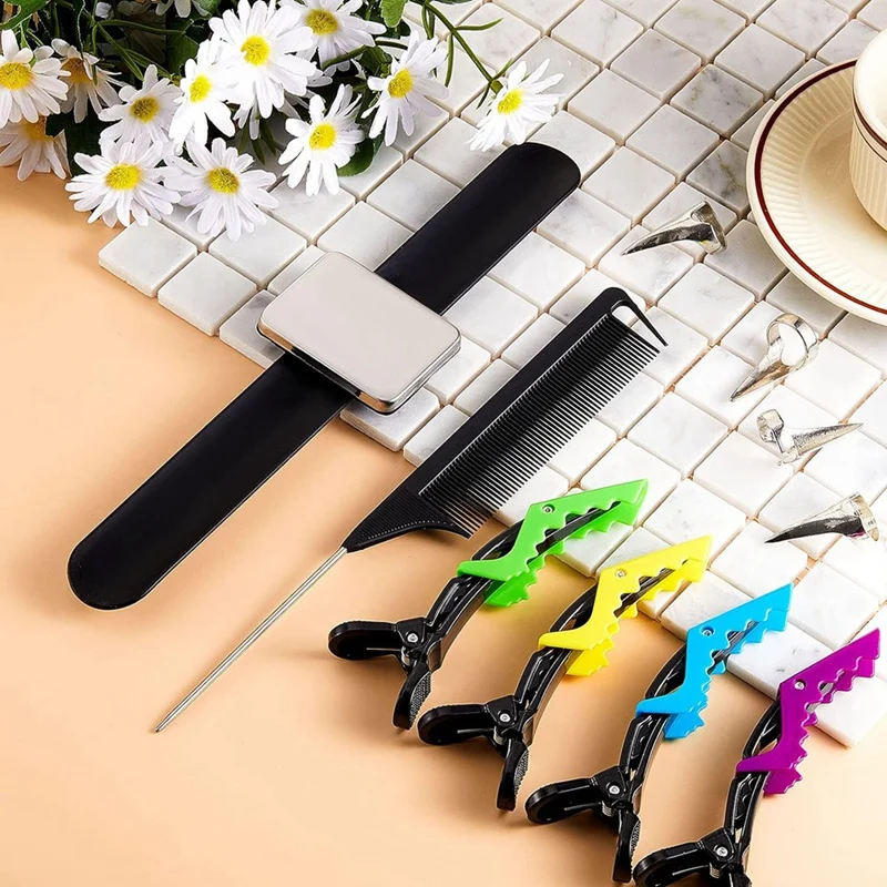 8 PCS Parting Ring Hair Selecting Ring 6 Hair Sectioning Styling Clips Hair Parting Tool 2 Rat Tail Braiding Combs-A49I